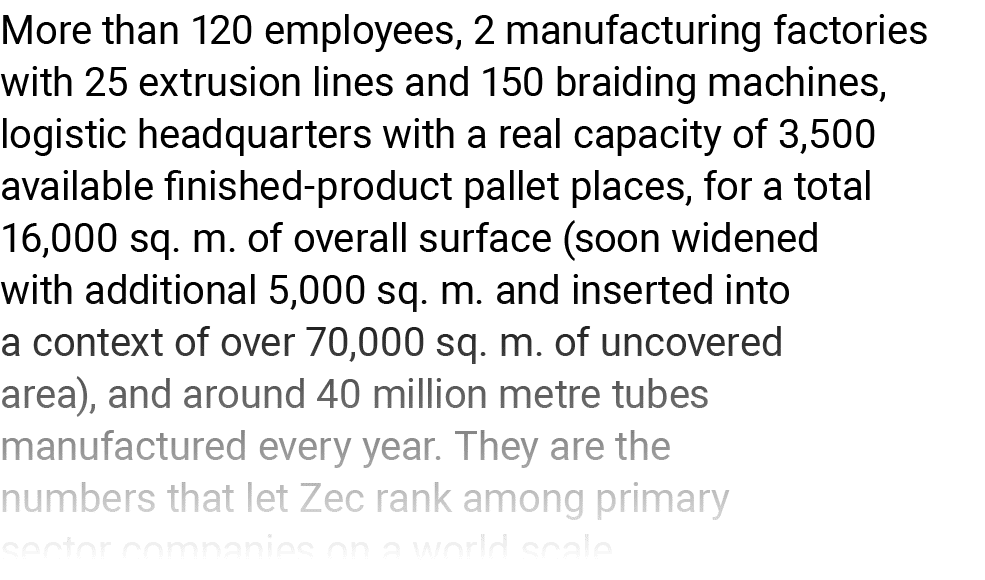 More than 120 employees, 2 manufacturing factories with 25 extrusion lines and 150 braiding machines, logistic headqu   